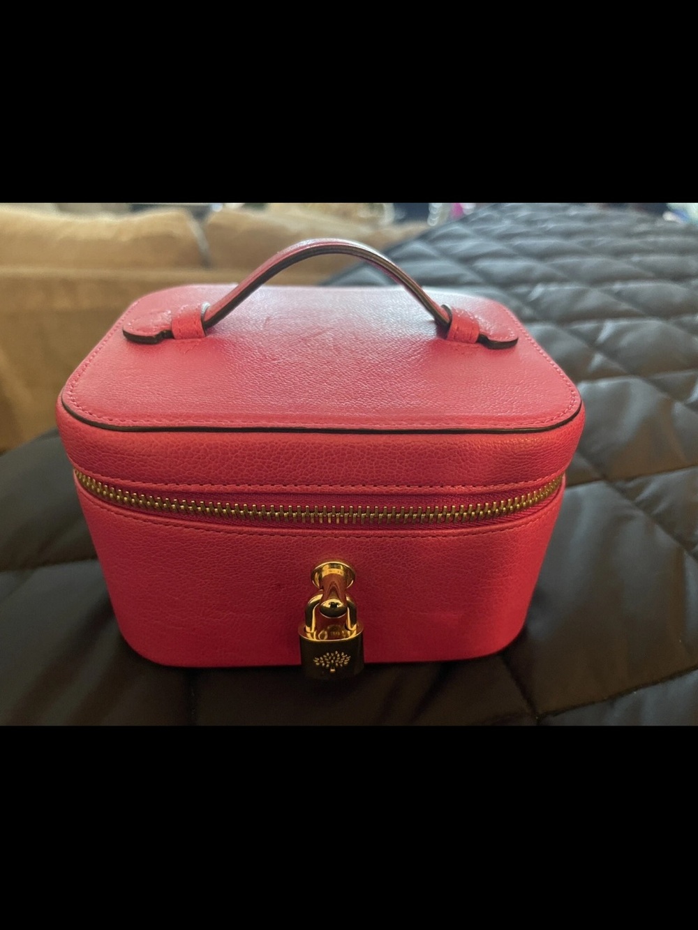 Mulberry Pink Leather Top-Handle Jewelry Case with Gold Hardware